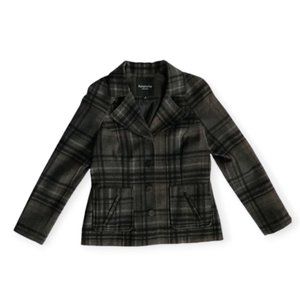 Relativity Wool Plaid Jacket Brown Black Button up with Pockets Women's Small